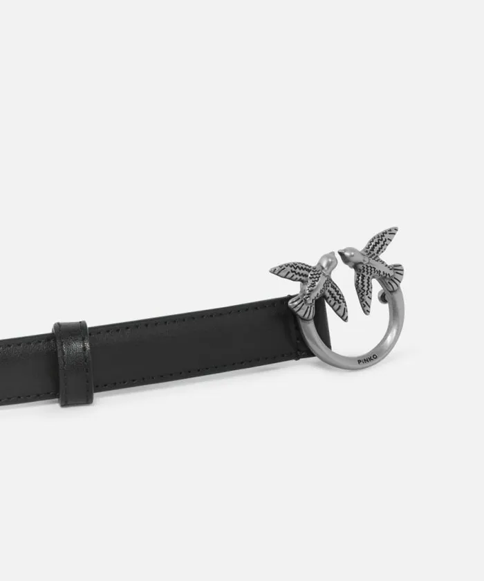Women Belts Pinko Love Birds Thin Leather Belt 2cm Blackold Silver Women Belts Pinko Love Birds Thin Leather Belt 2cm Blackold Silver