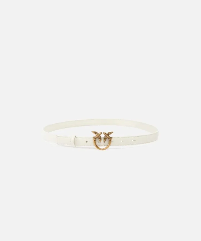 Women Belts Pinko Love Birds Thin Leather Belt 2cm Whitewhiteantique Gold