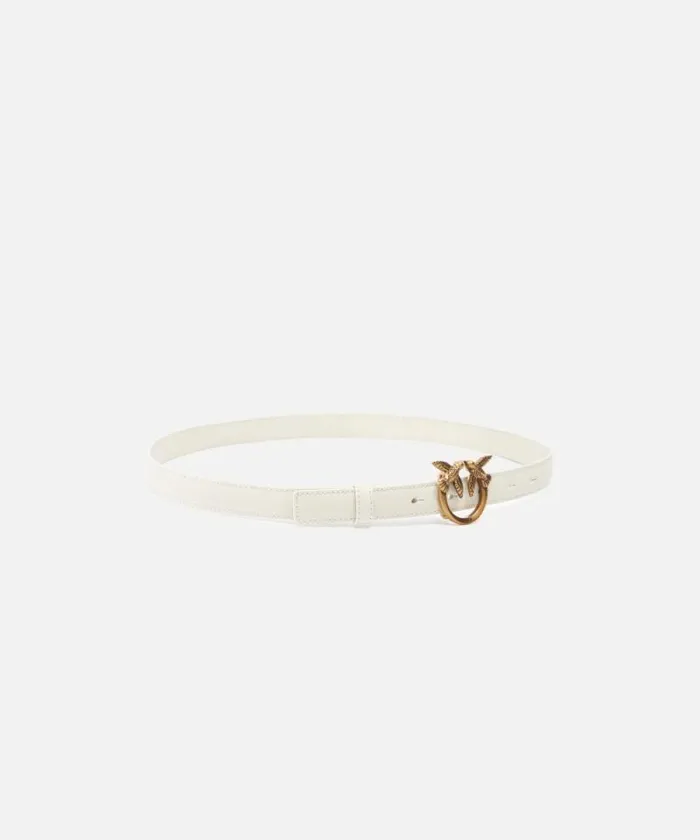 Women Belts Pinko Love Birds Thin Leather Belt 2cm Whitewhiteantique Gold