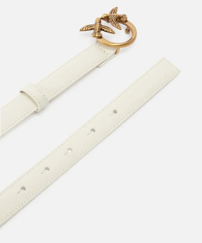 Women Belts Pinko Love Birds Thin Leather Belt 2cm Whitewhiteantique Gold