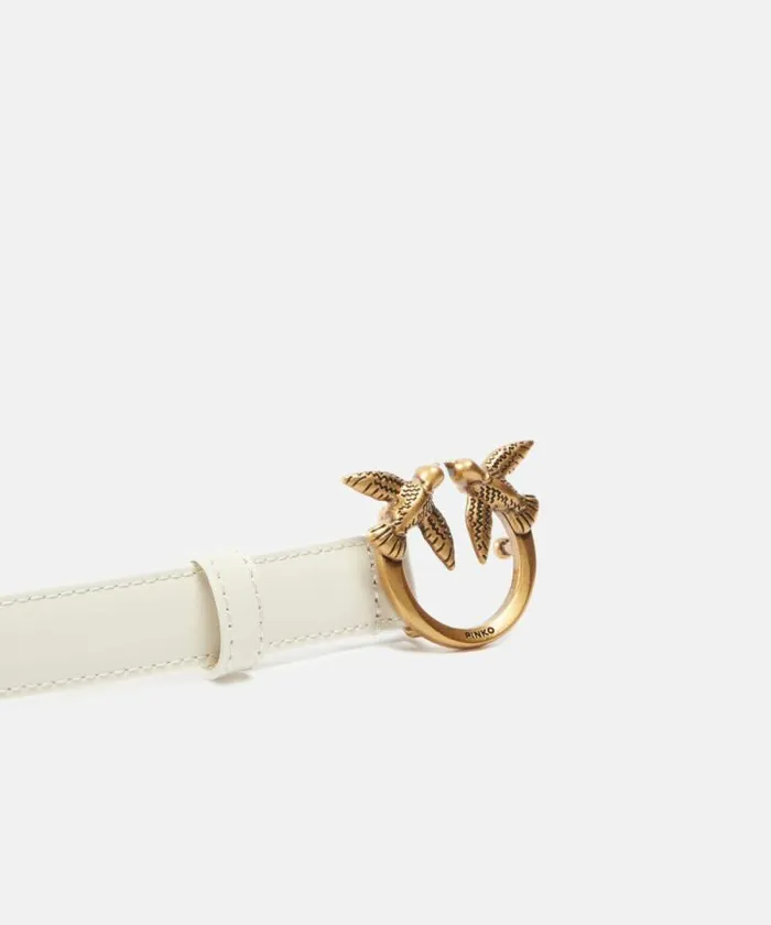 Women Belts Pinko Love Birds Thin Leather Belt 2cm Whitewhiteantique Gold