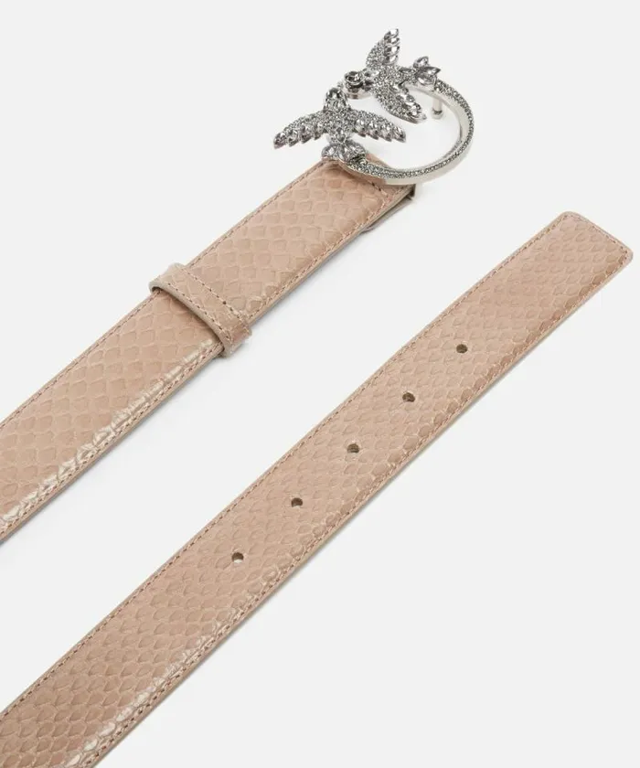 Women Belts Pinko PINKO Galleria 3cm Belt In Glossy Python Skin Lit Ashold Silver Women Belts Pinko PINKO Galleria 3cm Belt In Glossy Python Skin Lit Ashold Silver