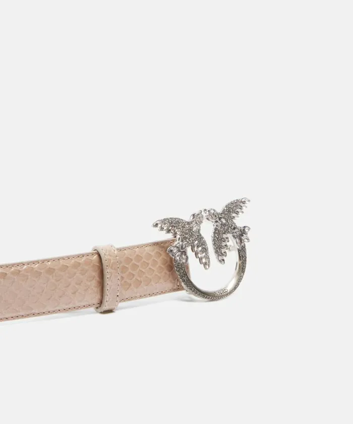 Women Belts Pinko PINKO Galleria 3cm Belt In Glossy Python Skin Lit Ashold Silver Women Belts Pinko PINKO Galleria 3cm Belt In Glossy Python Skin Lit Ashold Silver