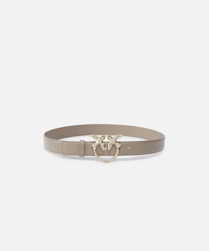 Women Belts Pinko PINKO Galleria 3cm Leather Belt With Birds Buckle Lit Ashlightgold