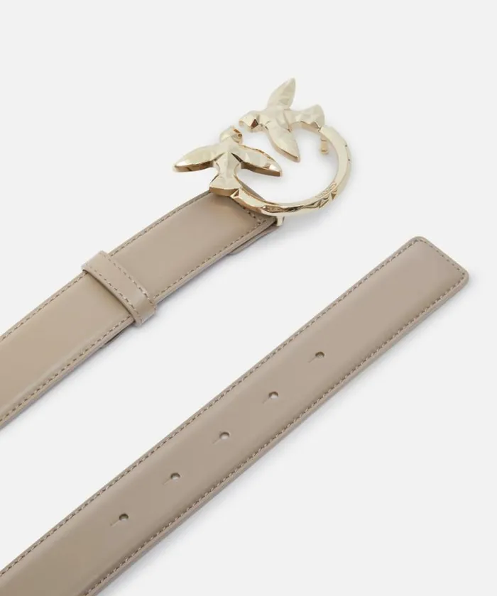 Women Belts Pinko PINKO Galleria 3cm Leather Belt With Birds Buckle Lit Ashlightgold