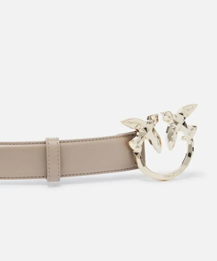 Women Belts Pinko PINKO Galleria 3cm Leather Belt With Birds Buckle Lit Ashlightgold
