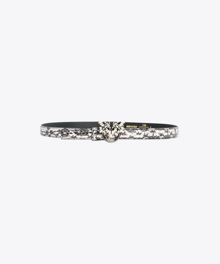 Women Belts Pinko PINKO Galleria Thin 2cm Reptileprint Belt With Love Birds Buckle Whiteblacklightgold Women Belts Pinko PINKO Galleria Thin 2cm Reptileprint Belt With Love Birds Buckle Whiteblacklightgold