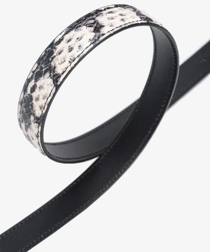 Women Belts Pinko PINKO Galleria Thin 2cm Reptileprint Belt With Love Birds Buckle Whiteblacklightgold