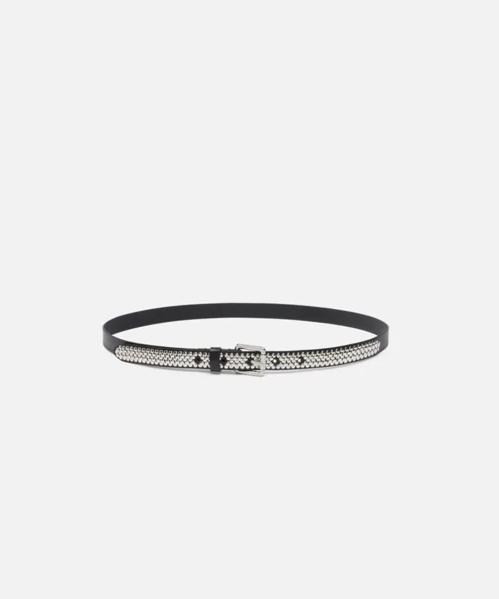 Women Belts Pinko Thin Belt With Jewel Studs 2 Cm Limo Blackshiny Nickel