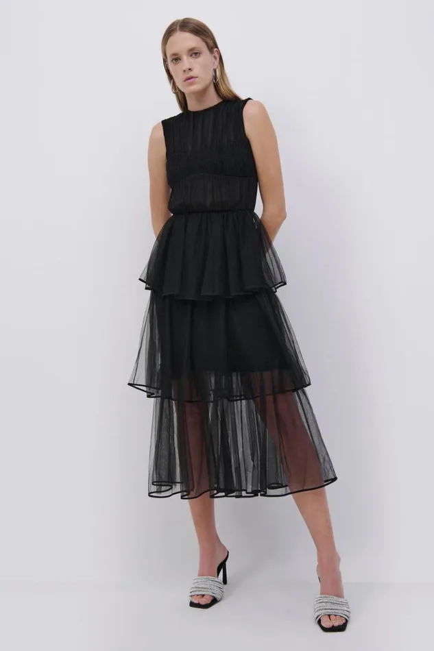 Women Benton Tulle Plisse Midi Dress Black Jonathan Simkhai Dresses and Jumpsuits Women Benton Tulle Plisse Midi Dress Black Jonathan Simkhai Dresses and Jumpsuits