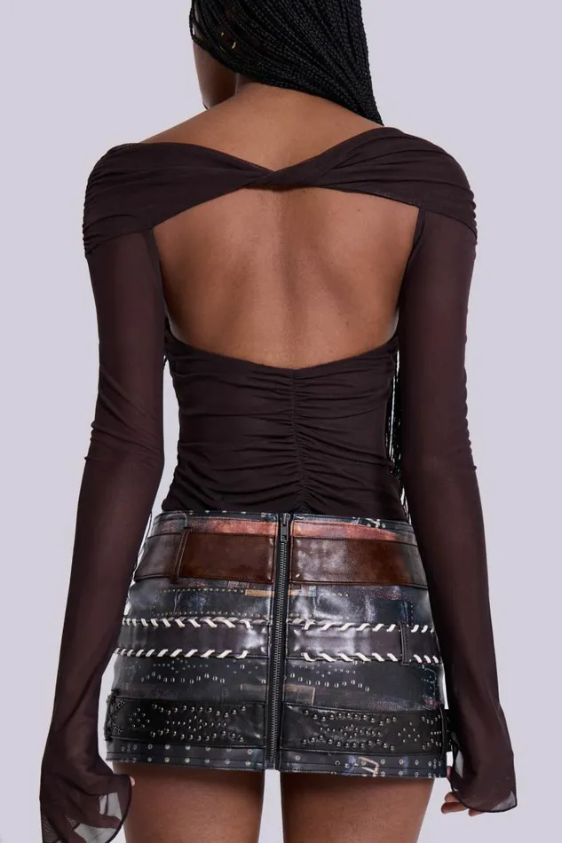 Women Bianca Macrame Off Shoulder Mesh Top Jaded London Long Sleeve Tops
