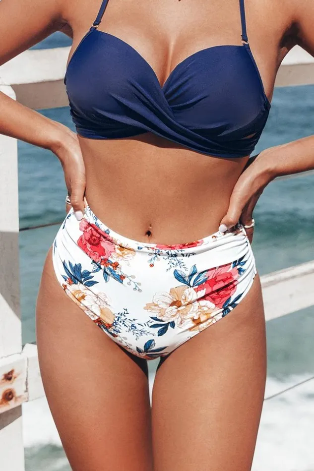 Women Bikini Bottoms Cupshe White Floral Shirring High Waisted Bikini Bottom Multicolor Women Bikini Bottoms Cupshe White Floral Shirring High Waisted Bikini Bottom Multicolor