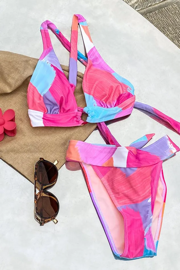 Women Bikini Sets Cupshe Abstract Expressions Tall Tri And Classic Hipster Bikini Set Multicolor