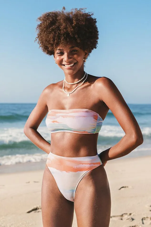 Women Bikini Sets Cupshe Clouds Bandeau And Cheeky High Waist Bikini Set Multicolor