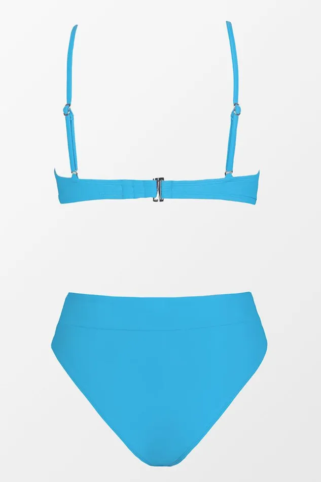 Women Bikini Sets Cupshe Mercury Retrograde Solid Mini Bralette And High Waist Bikini Set Blue