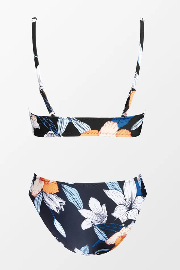Women Bikini Sets Cupshe Midnight Flowers Twist Front Bralette And Hipster Bikini Set Multicolor