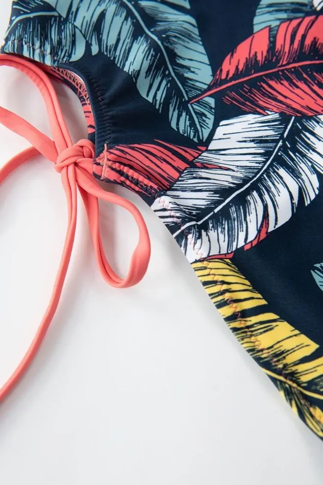 Women Bikini Sets Cupshe Pink And Leafy Triangle High Waisted Bikini Multicolor