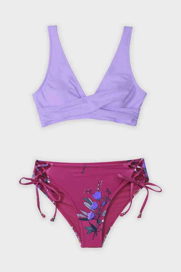 Women Bikini Sets Cupshe Summer Seaside Wrap Front Bralette And Hipster Bikini Set Purple