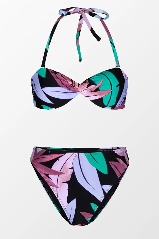 Women Bikini Sets Cupshe Tropicool Leaf Twist Front Bandeau And Cheeky High Waist Set Multicolor