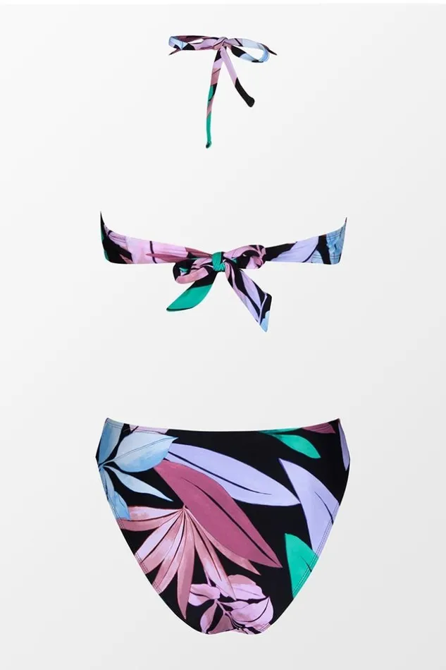 Women Bikini Sets Cupshe Tropicool Leaf Twist Front Bandeau And Cheeky High Waist Set Multicolor
