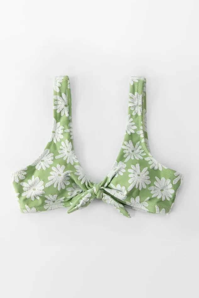 Women Bikini Tops Cupshe Light Green Floral Knotted Tank Bikini Top Light Green