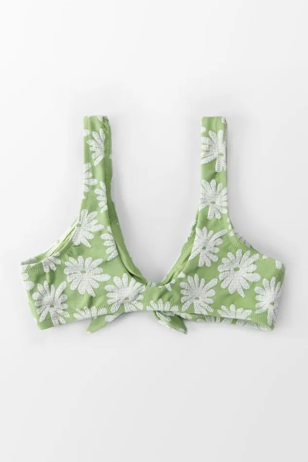 Women Bikini Tops Cupshe Light Green Floral Knotted Tank Bikini Top Light Green