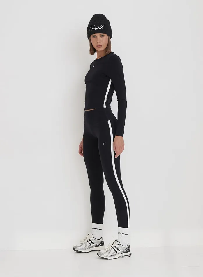 Women Black 4th Branded Contrast Piping Legging Indra 4th and Reckless Athleisure