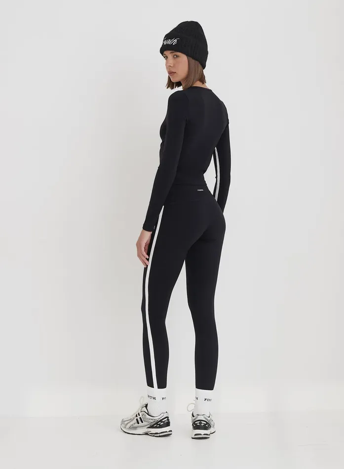 Women Black 4th Branded Contrast Piping Legging Indra 4th and Reckless Athleisure