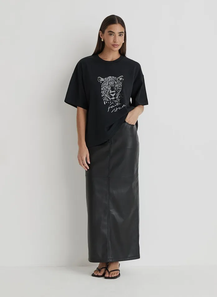 Women Black Acid Wash Leopard Motif TShirt Leo 4th and Reckless Athleisure