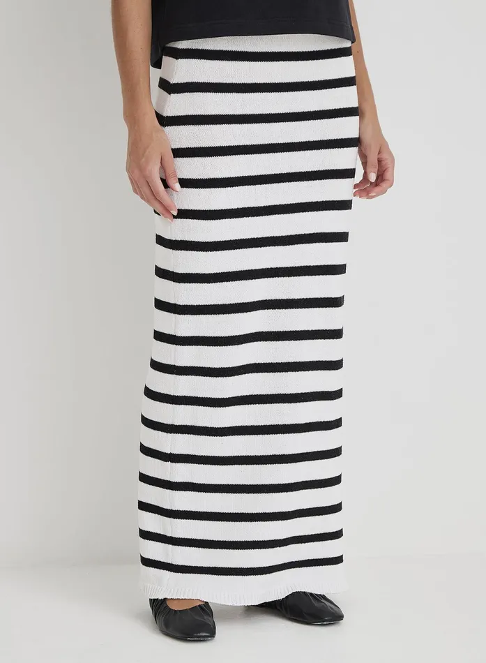 Women Black And White Stripe Knit Maxi Skirt Rico 4th and Reckless Knitwear