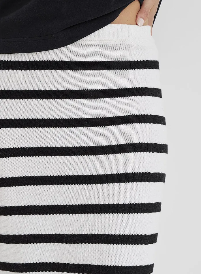 Women Black And White Stripe Knit Maxi Skirt Rico 4th and Reckless Knitwear