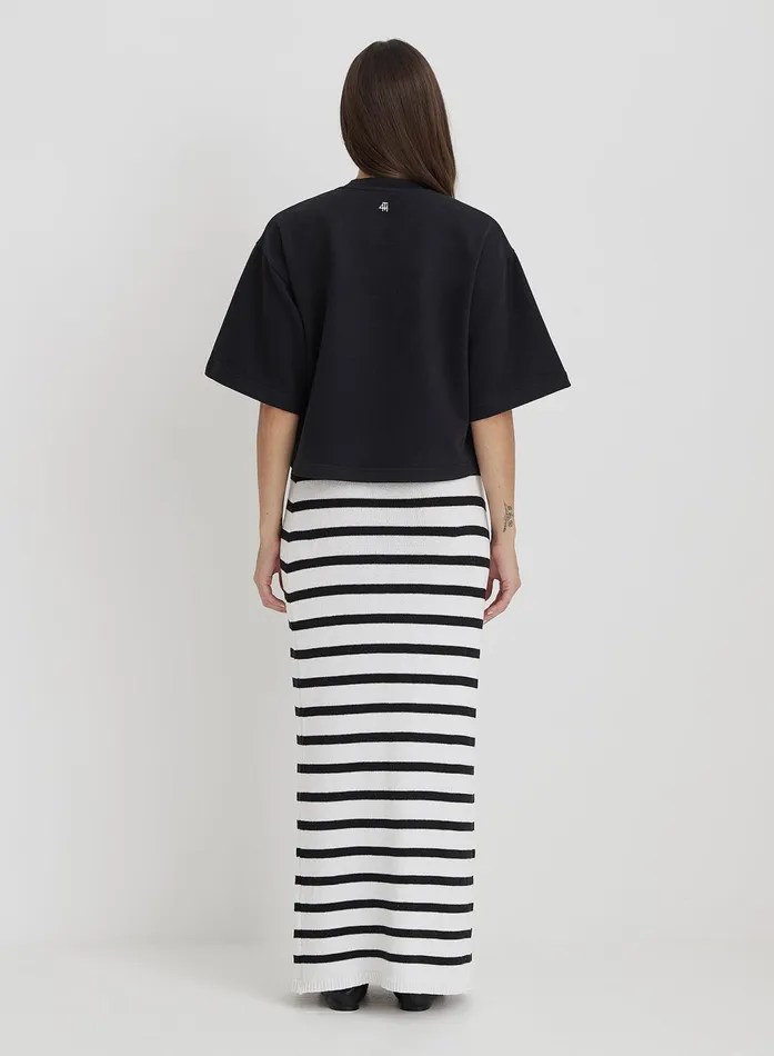 Women Black And White Stripe Knit Maxi Skirt Rico 4th and Reckless Knitwear