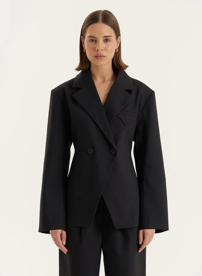 Women Black Cinched Waist Tailored Blazer Reese 4th and Reckless Blazers