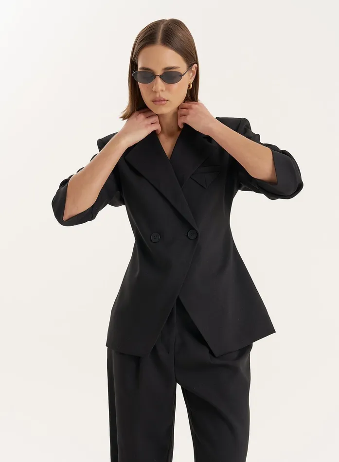 Women Black Cinched Waist Tailored Blazer Reese 4th and Reckless Blazers