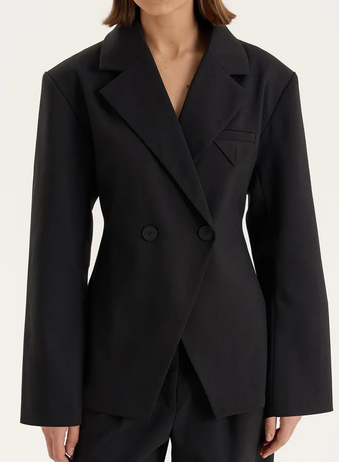 Women Black Cinched Waist Tailored Blazer Reese 4th and Reckless Blazers