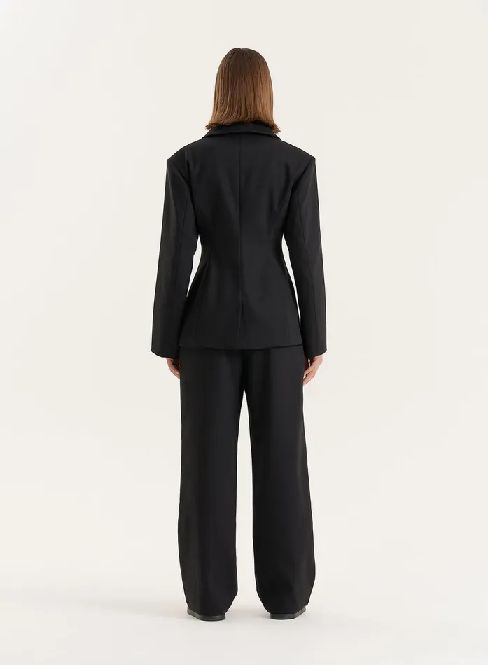Women Black Cinched Waist Tailored Blazer Reese 4th and Reckless Blazers