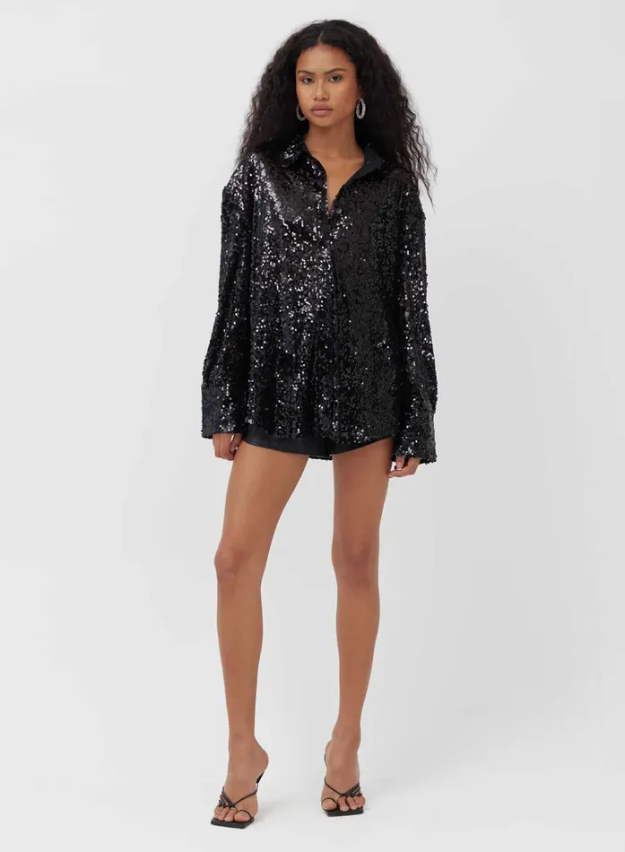 Women Black Oversized Sequin Shirt 8211 Zoey 4th and Reckless Tops