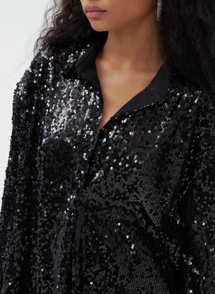 Women Black Oversized Sequin Shirt 8211 Zoey 4th and Reckless Tops
