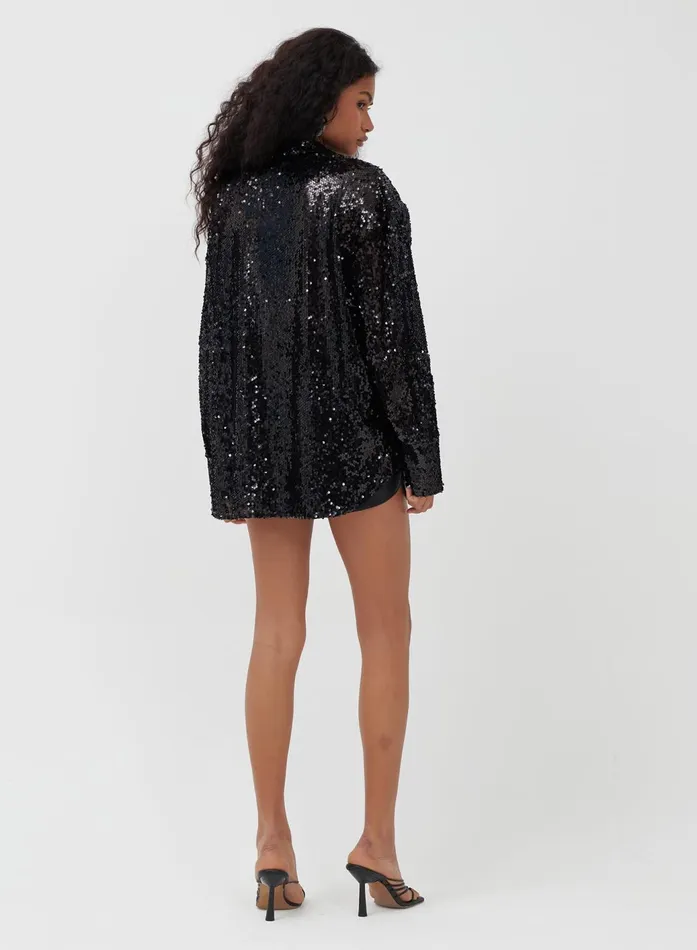 Women Black Oversized Sequin Shirt 8211 Zoey 4th and Reckless Tops