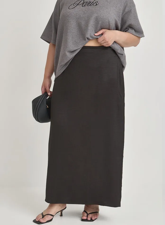 Women Black Plus Size Satin Back Split Maxi Skirt Alis 4th and Reckless Plus Size