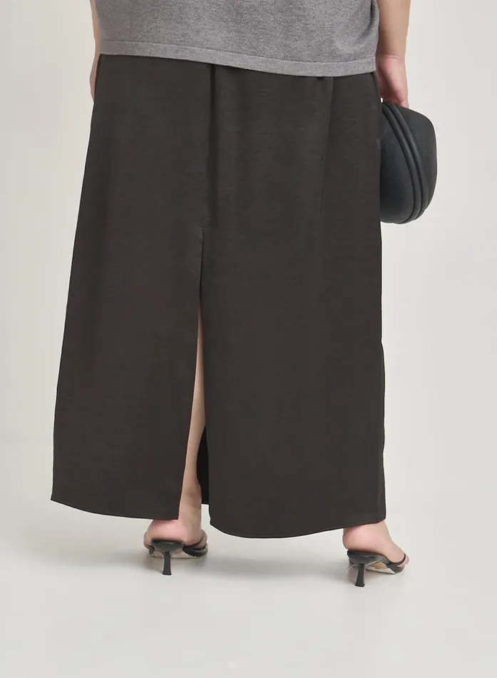 Women Black Plus Size Satin Back Split Maxi Skirt Alis 4th and Reckless Plus Size