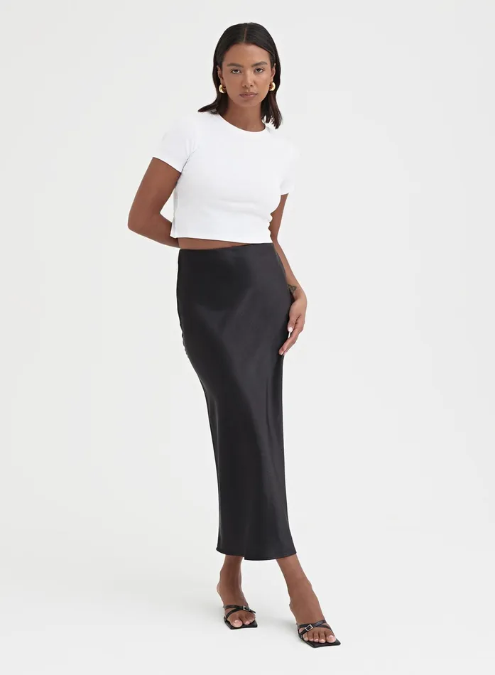 Women Black Satin Midaxi Skirt 8211 Novah 4th and Reckless Skirts