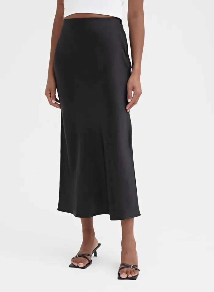 Women Black Satin Midaxi Skirt 8211 Novah 4th and Reckless Skirts