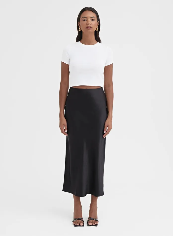 Women Black Satin Midaxi Skirt 8211 Novah 4th and Reckless Skirts