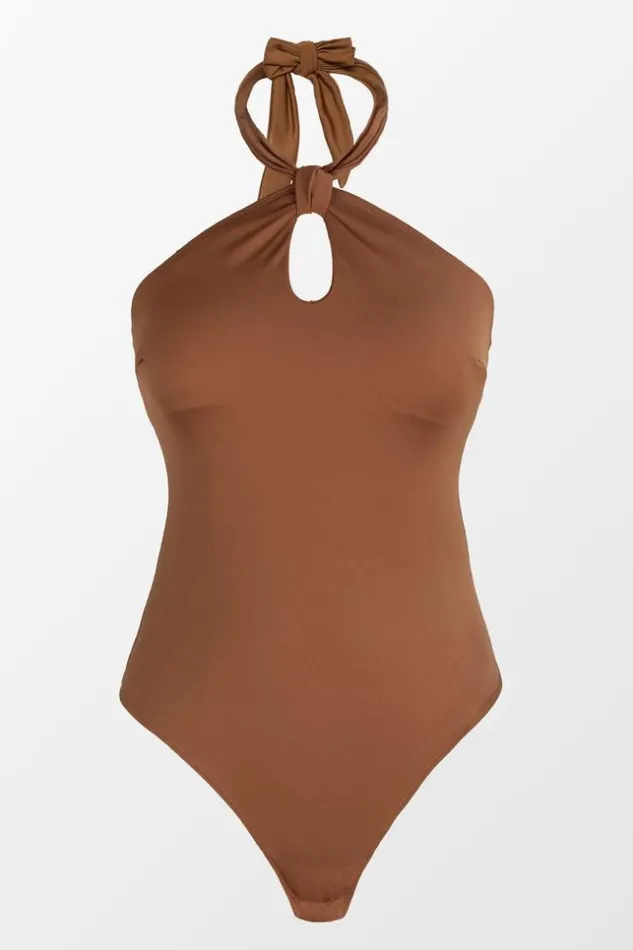 Women Bodysuits Cupshe Kinsley Halter Keyhole Bodysuit Brown