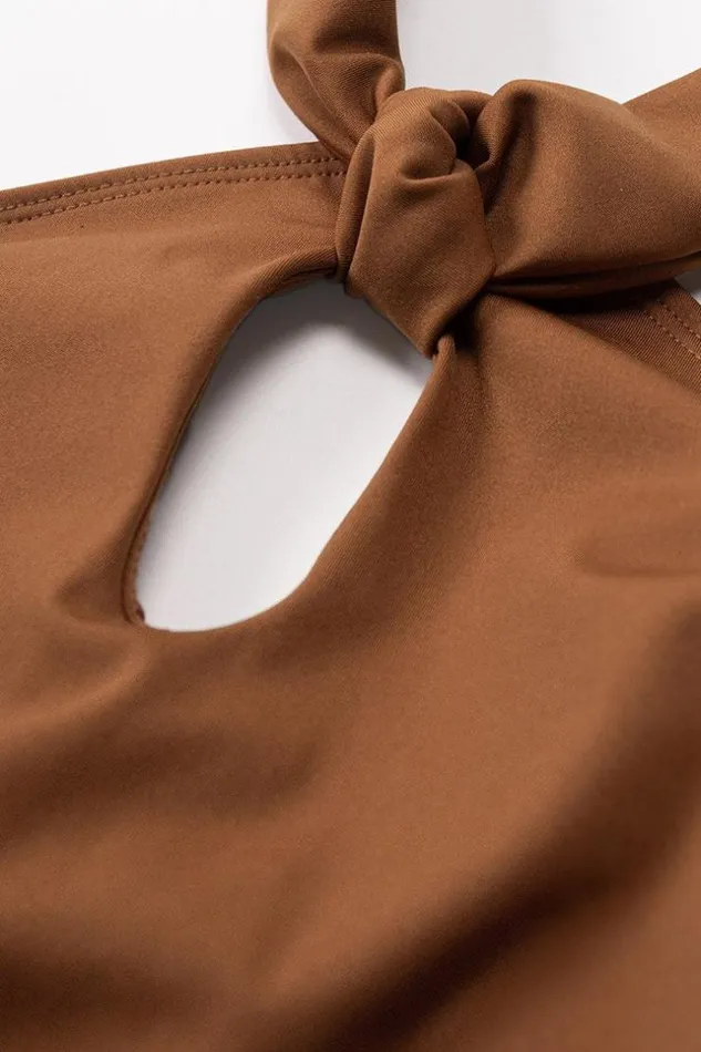 Women Bodysuits Cupshe Kinsley Halter Keyhole Bodysuit Brown