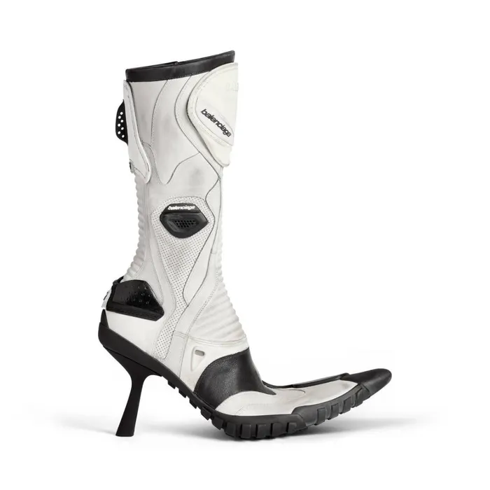 Women Boots and Ankle Boots Balenciaga Biker 90mm Bootie In Whitebeige Black
