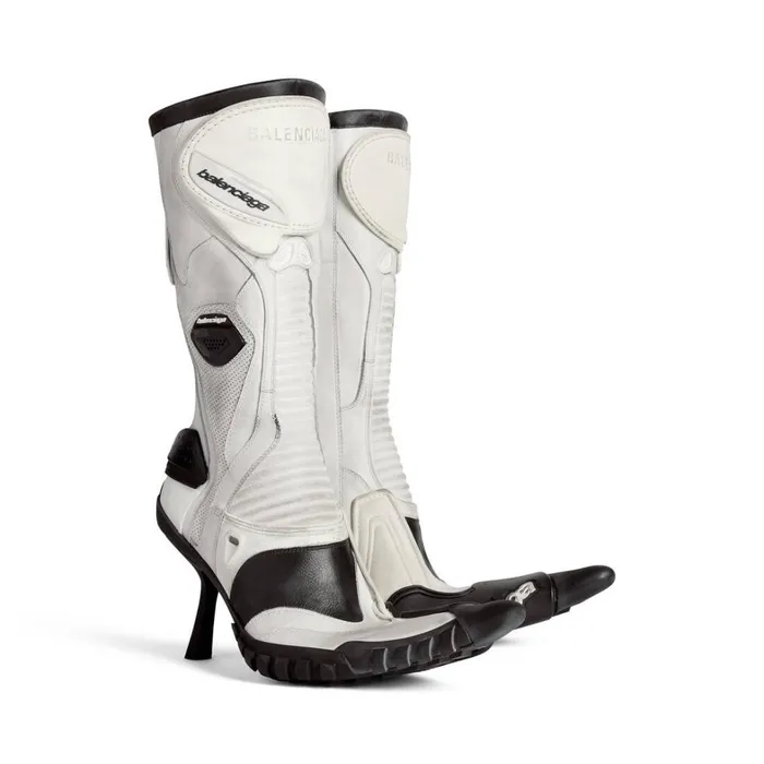 Women Boots and Ankle Boots Balenciaga Biker 90mm Bootie In Whitebeige Black