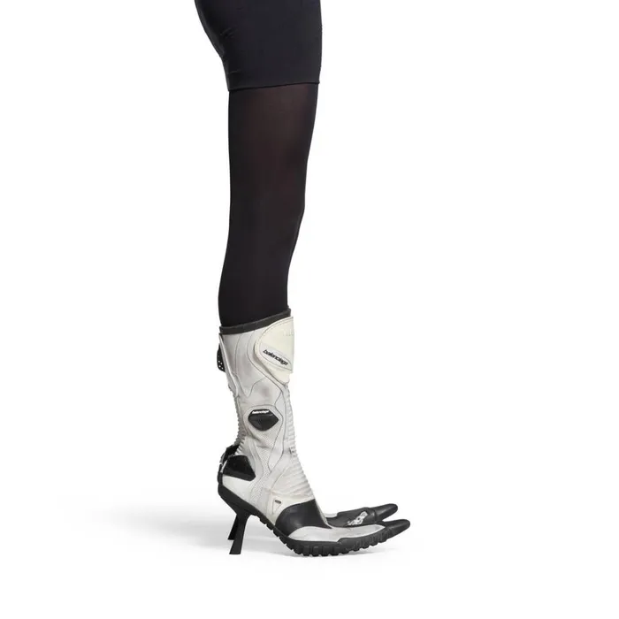 Women Boots and Ankle Boots Balenciaga Biker 90mm Bootie In Whitebeige Black