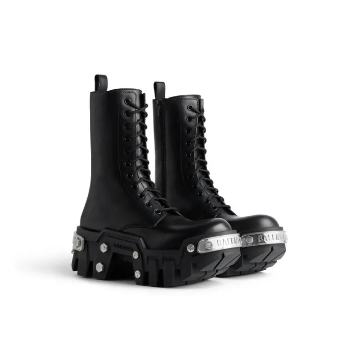Women Boots and Ankle Boots Balenciaga Bulldozer Laceup Boot In Black